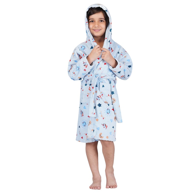 Rangoli 100% Cotton Kids Bathrobe, Hooded, Ultra Soft, 400 GSM, Blue, 7-8 Years - Image 1
