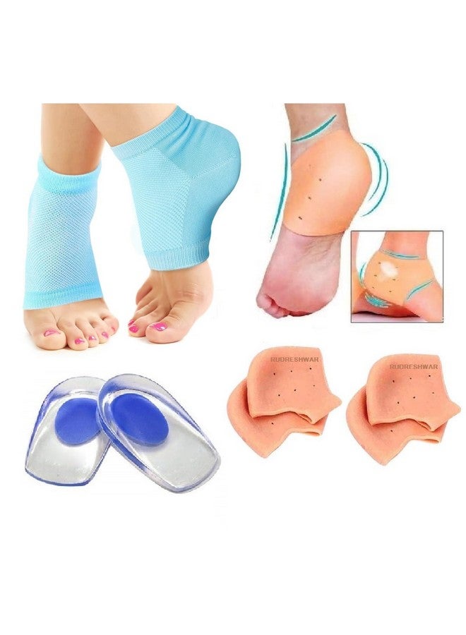 RUDRESHWAR Moisturizing Silicone Gel Heel Pad Socks(1- Pair) Silicone Gel Heel Pad Socks For Pain Relief (2-Pair) With Heel Protector Insole Cups (1- Pair) Pack Of 4,Multicolour - Image 1
