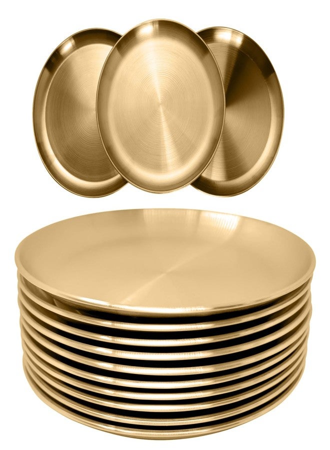 CAMBUY Stainless Steel Plates Metal Gold Dinner Plates Unbreakable Dinner Dishes Plates Set for Barbecue Kitchen Home Camping Outdoor Party (9inch 10Pcs) - Image 1