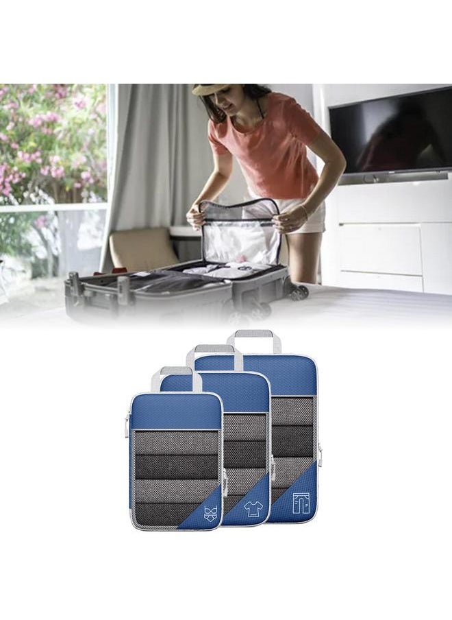 Thoraya - 3PCS Compression Packing Cube Kit Mesh Design Visible Waterproof Portable for Travel Daily Use Navy Blue - Image 1