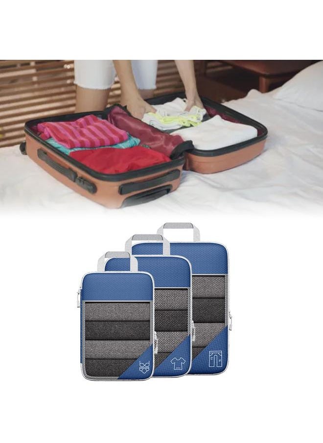 Thoraya - 3PCS Compression Packing Cube Kit Mesh Design Visible Waterproof Portable for Travel Daily Use Navy Blue - Image 1