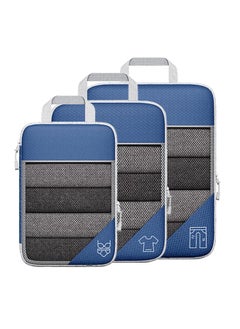 3PCS Compression Packing Cube Kit Mesh Design Visible Waterproof Portable for Travel Daily Use Navy Blue