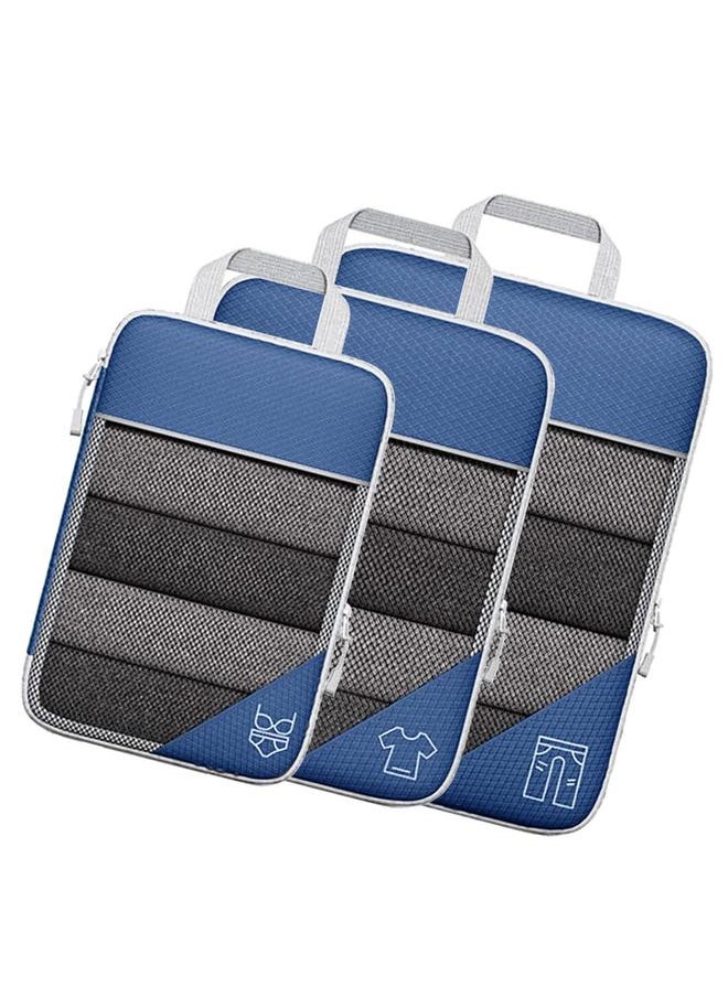 Thoraya - 3PCS Compression Packing Cube Kit Mesh Design Visible Waterproof Portable for Travel Daily Use Navy Blue - Image 1