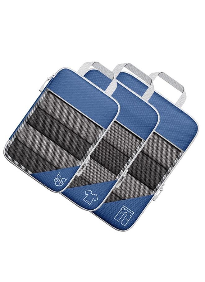 Thoraya - 3PCS Compression Packing Cube Kit Mesh Design Visible Waterproof Portable for Travel Daily Use Navy Blue - Image 1