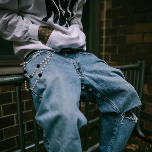 SKQIR Wallet Chain Pants Biker Chain for Men Jeans Pocket Belt Trousers Loop White Red Disco Rhinestone Diamond Beaded Beads Hip Hop Punk Iced Out Jewelry Gifts Goth Accessories for Women Men - Image 2