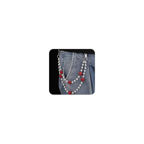 SKQIR Wallet Chain Pants Biker Chain for Men Jeans Pocket Belt Trousers Loop White Red Disco Rhinestone Diamond Beaded Beads Hip Hop Punk Iced Out Jewelry Gifts Goth Accessories for Women Men - Image 1