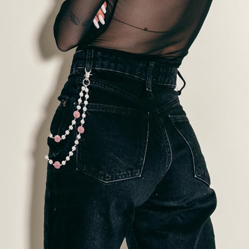 SKQIR Wallet Chain Pants Biker Chain for Men Jeans Pocket Belt Trousers Loop White Red Disco Rhinestone Diamond Beaded Beads Hip Hop Punk Iced Out Jewelry Gifts Goth Accessories for Women Men - Image 4