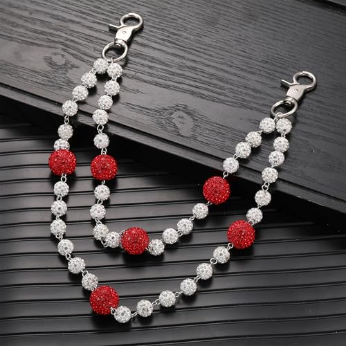 SKQIR Wallet Chain Pants Biker Chain for Men Jeans Pocket Belt Trousers Loop White Red Disco Rhinestone Diamond Beaded Beads Hip Hop Punk Iced Out Jewelry Gifts Goth Accessories for Women Men - Image 5