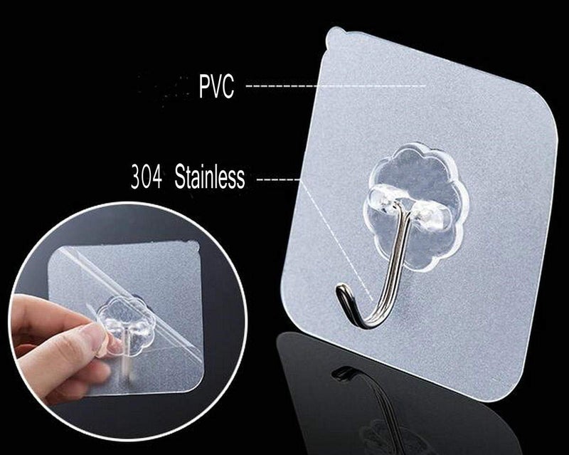 Hsxfl 30 PCS Adhesive Hooks Wall Hanger Hook 13lbMax Bathroom Kitchen Transparent Reusable Seamless Scratch Wall Hooks for Bathrobe Coats Ceiling HangerHanging Waterproof Plastic Hooks - Image 5