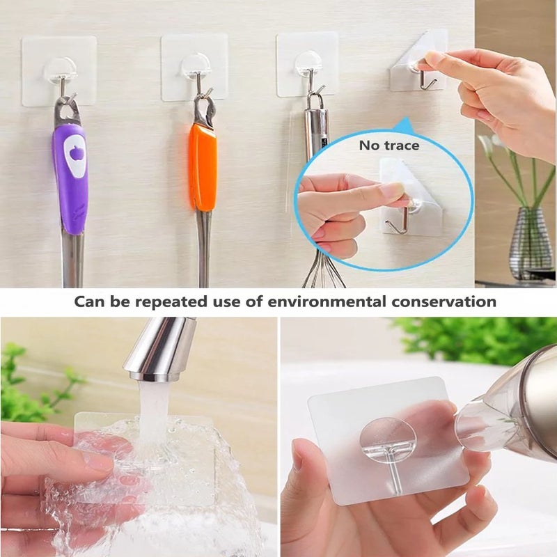 Hsxfl 30 PCS Adhesive Hooks Wall Hanger Hook 13lbMax Bathroom Kitchen Transparent Reusable Seamless Scratch Wall Hooks for Bathrobe Coats Ceiling HangerHanging Waterproof Plastic Hooks - Image 3