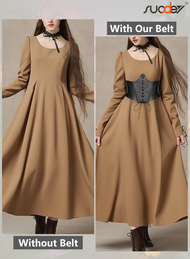 سوزدي حزام كورسيه برباط من SUOSDEY للنساء، حزام خصر أسود عريض مطاطي من عصر النهضة، مناسب لزي القراصنة في الهالوين - Image 5