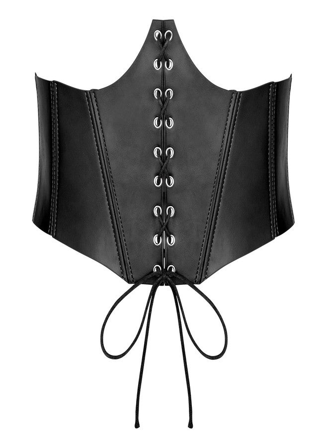 سوزدي حزام كورسيه برباط من SUOSDEY للنساء، حزام خصر أسود عريض مطاطي من عصر النهضة، مناسب لزي القراصنة في الهالوين - Image 1