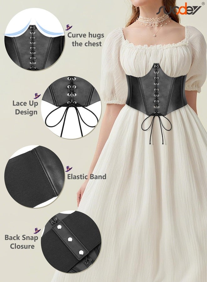 سوزدي حزام كورسيه برباط من SUOSDEY للنساء، حزام خصر أسود عريض مطاطي من عصر النهضة، مناسب لزي القراصنة في الهالوين - Image 2