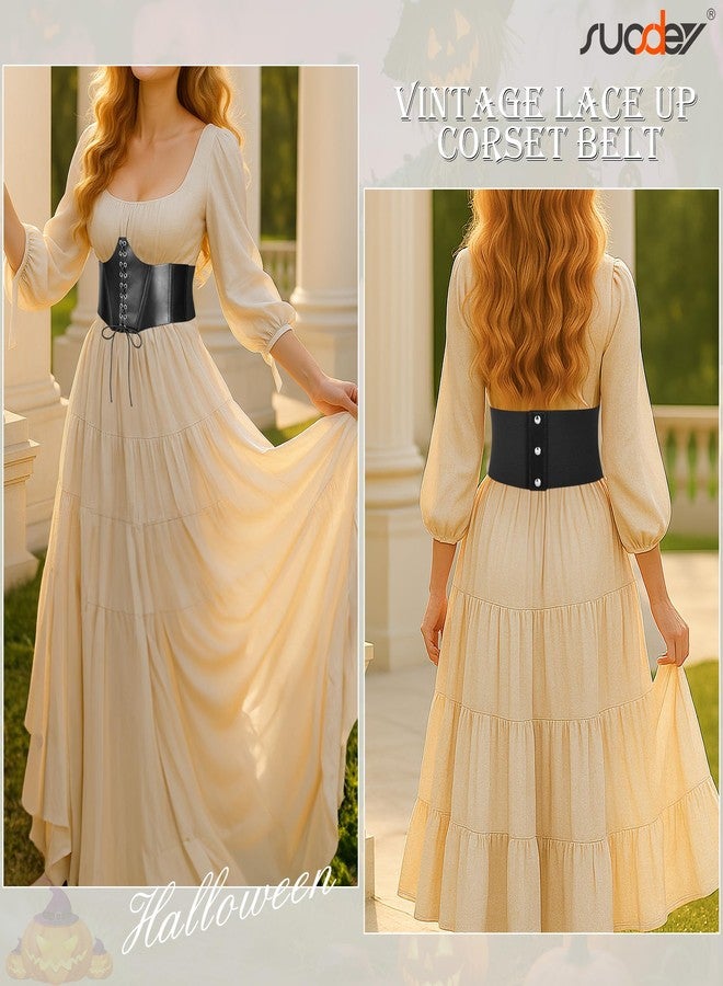 سوزدي حزام كورسيه برباط من SUOSDEY للنساء، حزام خصر أسود عريض مطاطي من عصر النهضة، مناسب لزي القراصنة في الهالوين - Image 4