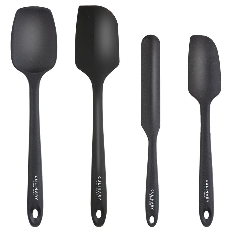 Culinary Couture 4Piece Black Baking Spatula Set  Rubber Spatulas Silicone Heat Resistant up to 428F BPAFree  Spatula Set for Nonstick Cookware  Silicone Baking Utensils