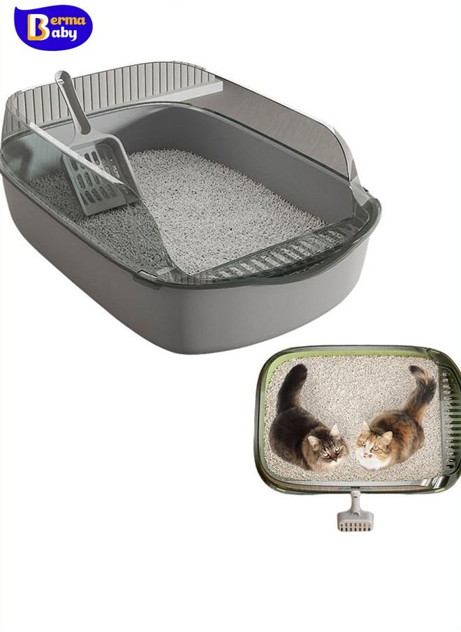 Berma Baby Large Detachable Cat Litter Box,Semi-closed Cat Potty Tray Toilet Anti-Splashing Cat Supplies with Plastic Scoop & Deodorizing Bag Easy Clean No Smell Kitty (Grey)  - Image 1