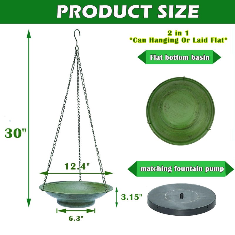 HOUYANG 30" H*12.4" W Solar Fountain Hanging Bird Bath, Metal Bird Bath Bubbler, Outdoor Bird Bath Bowl, for Outdoors Garden Patio Decor. - Image 2