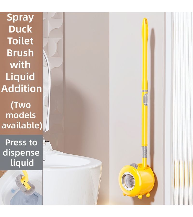 Creative Spray Duck Liquid Spray Toilet Brush Yellow Model For Household Cleaning With Wall Mounted Long Handle And Space Saving Base - Image 1