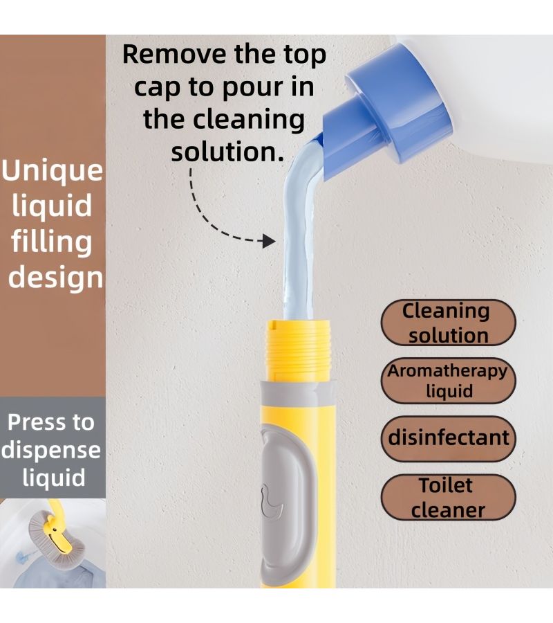 Creative Spray Duck Liquid Spray Toilet Brush Yellow Model For Household Cleaning With Wall Mounted Long Handle And Space Saving Base - Image 3