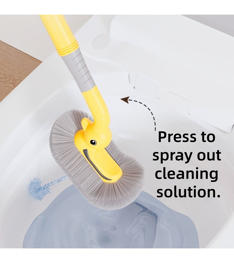 Creative Spray Duck Liquid Spray Toilet Brush Yellow Model For Household Cleaning With Wall Mounted Long Handle And Space Saving Base - Image 4