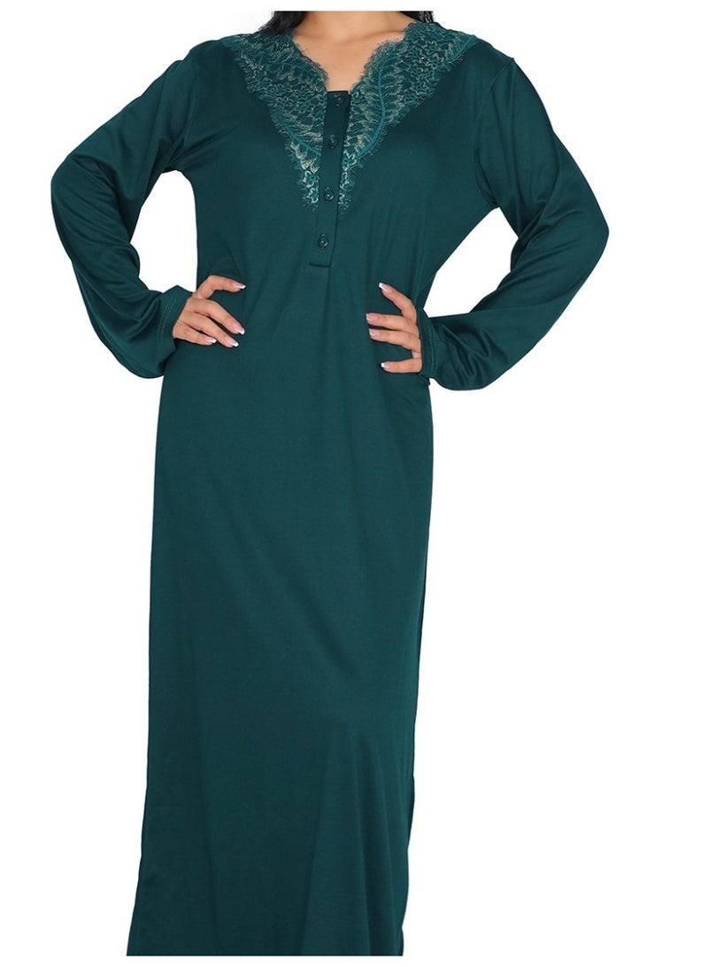 Dadoush Women's Embroidered Cotton Maxi Abaya - Long Modest Sleepwear | Soft Nightgown with Elegant Chest Detail - Image 3