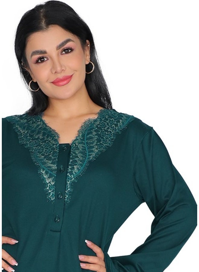 Dadoush Women's Embroidered Cotton Maxi Abaya - Long Modest Sleepwear | Soft Nightgown with Elegant Chest Detail - Image 2