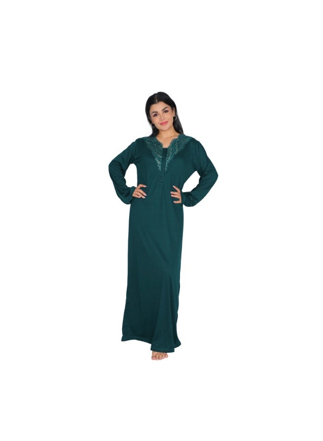 Dadoush Women's Embroidered Cotton Maxi Abaya - Long Modest Sleepwear | Soft Nightgown with Elegant Chest Detail - Image 1