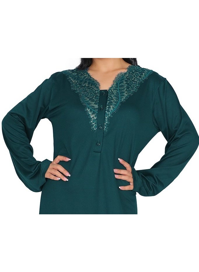 Dadoush Women's Embroidered Cotton Maxi Abaya - Long Modest Sleepwear | Soft Nightgown with Elegant Chest Detail - Image 4