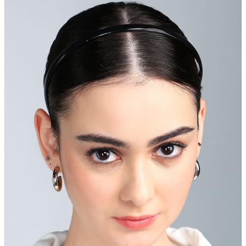 Seeotwo 4 Pieces Plastic Hairband Sports Yoga Multi Style Non-Slip Black Headband Unisex Fashion Adjustable Hair Hoop Band for Women, Men and Girls - Image 4