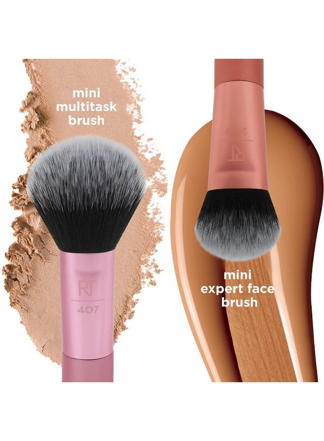 TECHNIQUES Mini Brush Foundation And Blush Duo, Travel Size, For Loose Blush And Liquid Foundation, 2 Piece Set, Multicolor - Image 3
