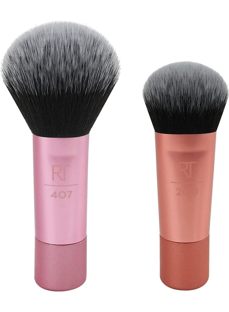 TECHNIQUES Mini Brush Foundation And Blush Duo, Travel Size, For Loose Blush And Liquid Foundation, 2 Piece Set, Multicolor - Image 1