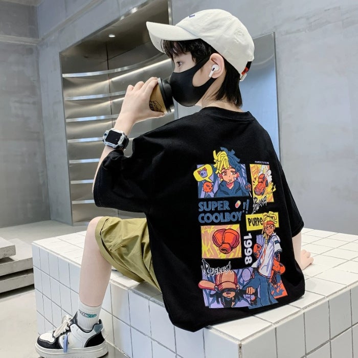 2025 Cotton Children'S Wear Short-Sleeved T-Shirt Large Children'S Round Neck Printed Casual Loose Half-Sleeved Top Trendy - Image 1