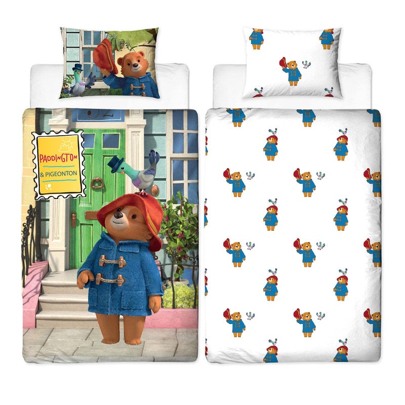 Paddington Bear Friends Single Duvet Cover Set  2 Sided Reversible Friends Design  Matching Pillowcase  Grey Polycotton