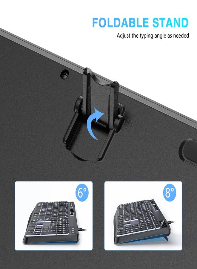 أوموتون لوحة مفاتيح OMOTON كبيرة الحجم، سلكية بواجهة مزدوجة (Type-C و USB)، مفاتيح كبيرة الحجم بإضاءة خلفية بيضاء لسهولة الرؤية والكتابة، لوحة مفاتيح كمبيوتر كاملة الحجم بإضاءة خلفية لنظام التشغيل Windows، وأجهزة الكمبيوتر الشخصية، وأجهزة الكمبيوتر المحمولة. - Image 5