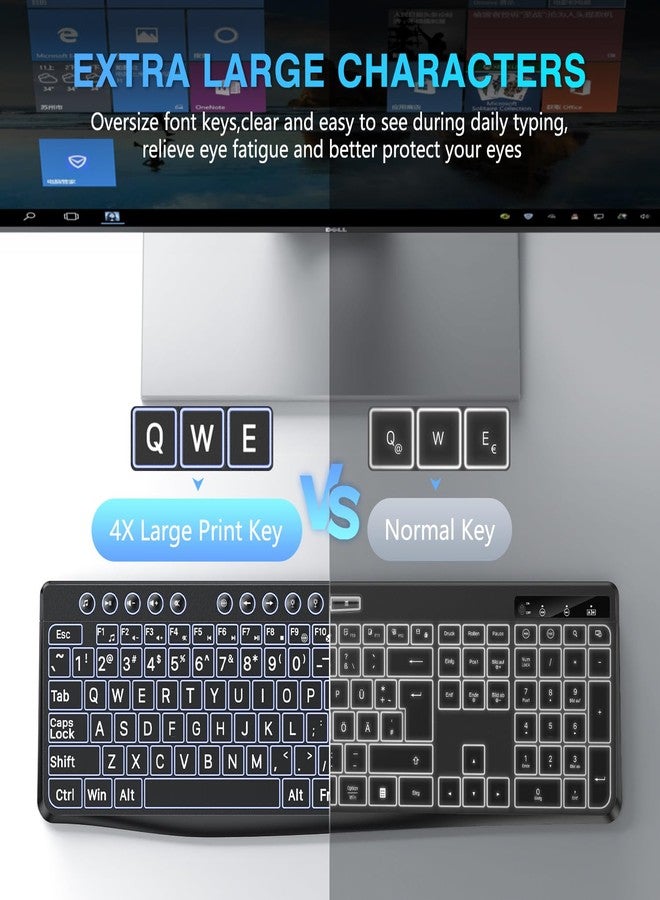 أوموتون لوحة مفاتيح OMOTON كبيرة الحجم، سلكية بواجهة مزدوجة (Type-C و USB)، مفاتيح كبيرة الحجم بإضاءة خلفية بيضاء لسهولة الرؤية والكتابة، لوحة مفاتيح كمبيوتر كاملة الحجم بإضاءة خلفية لنظام التشغيل Windows، وأجهزة الكمبيوتر الشخصية، وأجهزة الكمبيوتر المحمولة. - Image 2