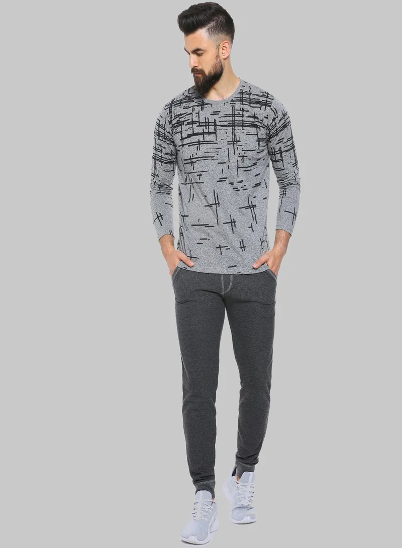 Campus Sutra Campus Sutra Men's Grey Printed Crewneck Long Sleeve Regular Fit T-Shirt For Casual Wear | Modern Clothing T-Shirt Crafted With Comfort Fit And High-Performance For Everyday Wear