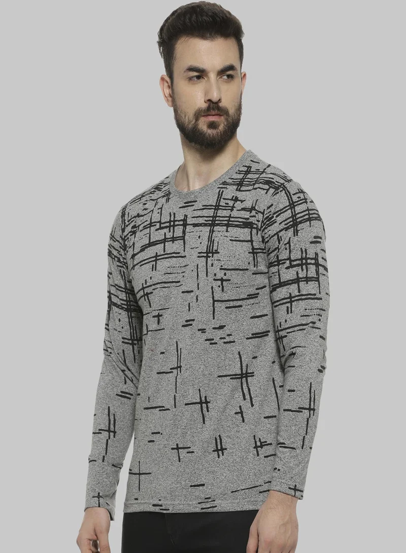 Campus Sutra Campus Sutra Men's Grey Printed Crewneck Long Sleeve Regular Fit T-Shirt For Casual Wear | Modern Clothing T-Shirt Crafted With Comfort Fit And High-Performance For Everyday Wear