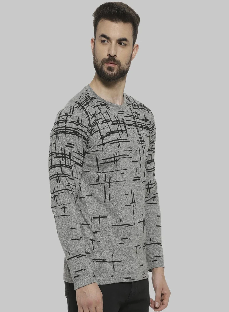Campus Sutra Campus Sutra Men's Grey Printed Crewneck Long Sleeve Regular Fit T-Shirt For Casual Wear | Modern Clothing T-Shirt Crafted With Comfort Fit And High-Performance For Everyday Wear