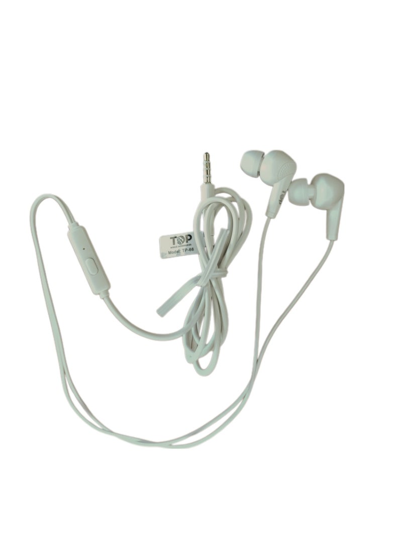 TOP TP-66 Wired Earphones with Microphone for Calls, White  - Image 2