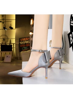 BIGTREE 7.5CM Elegant High Heels Satin Hollow Shallow Mouth Pointed Line With Hollow Bow Bow Women's Shoes Silver  - Image 2
