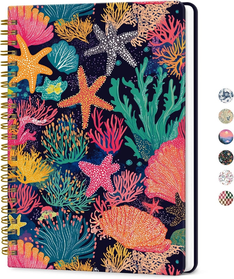 ZOTIA Lined Spiral Journal Notebook for Women, A5 College Ruled Journals for Writing, Hardcover Notebooks for Work, Note Taking and Office School Supplies, 140 Pages - Coral Reef - Image 1