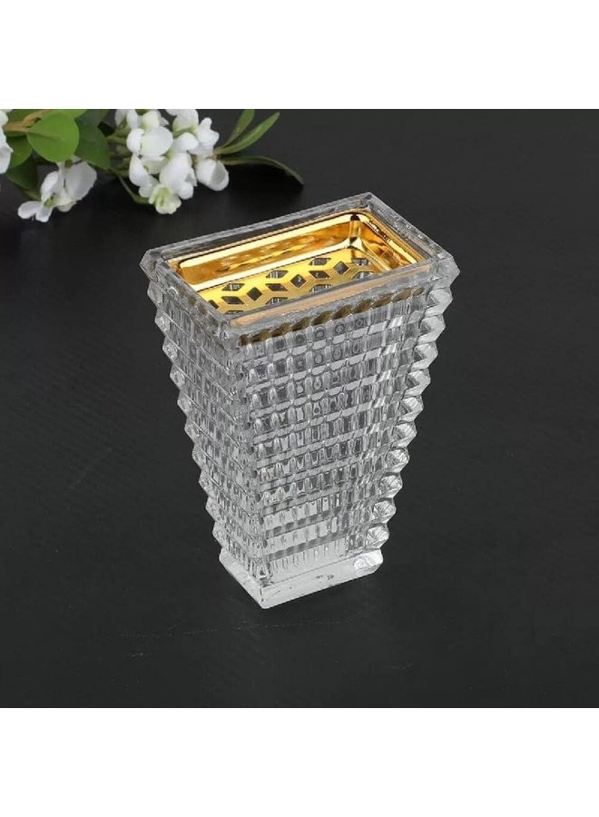 SAQOWARE Alsaqer Crystal Glass Bakhoor Burner-Square | Oud burner | Incense Bakhoor Charcoal Burner | مبخرة عود,مبخرة بخور | Frankincense Burner | Madkhan | Mabkhara | Bakhoor Gold Incense Burner (Clear)  - Image 1