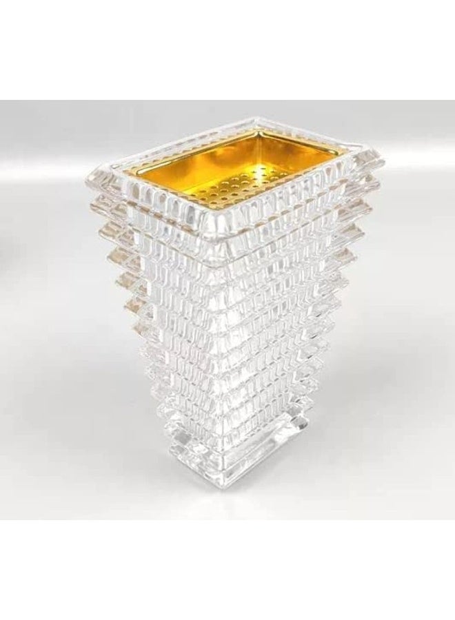 SAQOWARE Alsaqer Crystal Glass Bakhoor Burner-Square | Oud burner | Incense Bakhoor Charcoal Burner | مبخرة عود,مبخرة بخور | Frankincense Burner | Madkhan | Mabkhara | Bakhoor Gold Incense Burner (Clear)  - Image 2