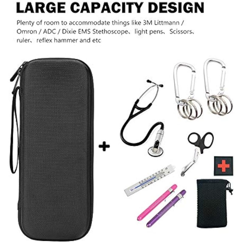 بروكيس شنطة حمل صلبة لسماعة الطبيب، شنطة تخزين للسفر مضادة للصدمات لسماعات الطبيب 3 ام ليتمان/اومرون/ايه دي سي/ديكسي اي ام اس، مع جيوب شبكية اضافية للملحقات الصغيرة 【الجهاز غير متضمن】 - اسود - Image 4