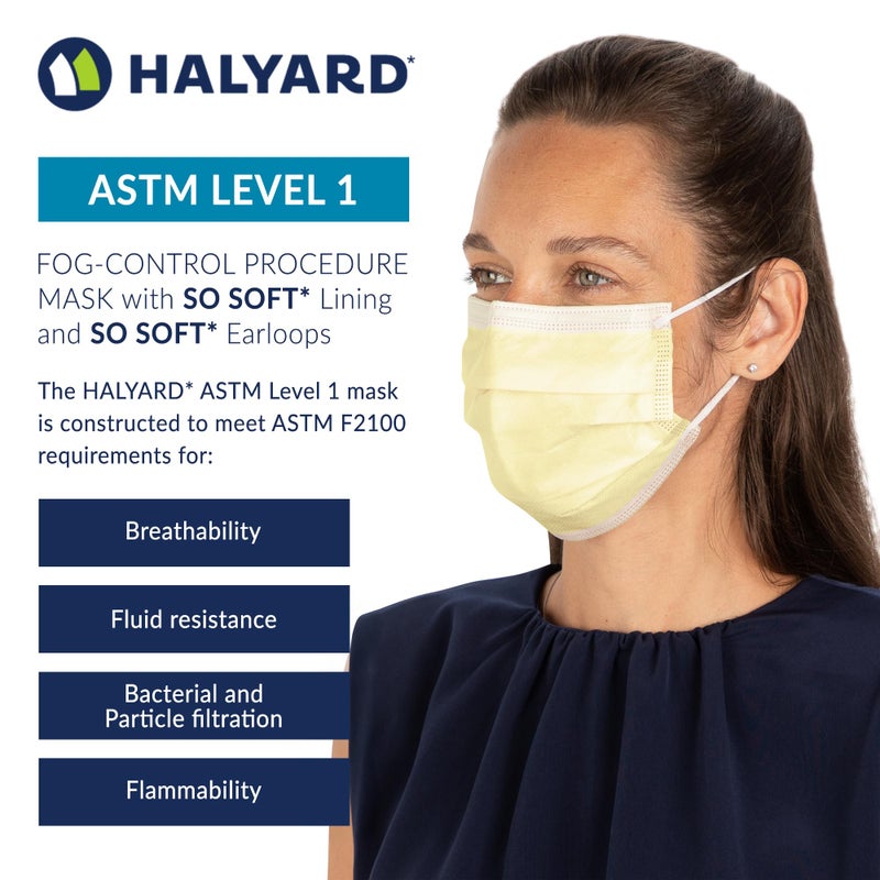 HALYARD Level 1 Disposable Procedure Mask, Earloops, Yellow, 47567 (Box of 50) - Image 2