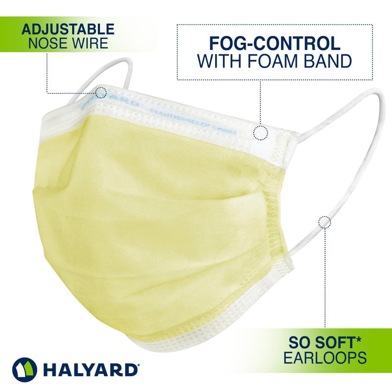 HALYARD Level 1 Disposable Procedure Mask, Earloops, Yellow, 47567 (Box of 50) - Image 3