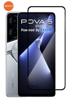 NAFCO For Tecno Pova 5 Pro - Full Glue Tempered Glass Screen Protector - Advanced Border-Less Full Edge to Edge ,Shatterproof , High Responsiveness , Higher Transparency , Quick to Install ,Anti-scratch and Bubble-free Screen Protector - Black  - Image 1