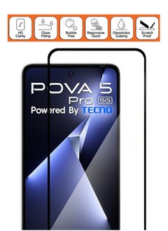 NAFCO For Tecno Pova 5 Pro - Full Glue Tempered Glass Screen Protector - Advanced Border-Less Full Edge to Edge ,Shatterproof , High Responsiveness , Higher Transparency , Quick to Install ,Anti-scratch and Bubble-free Screen Protector - Black  - Image 3