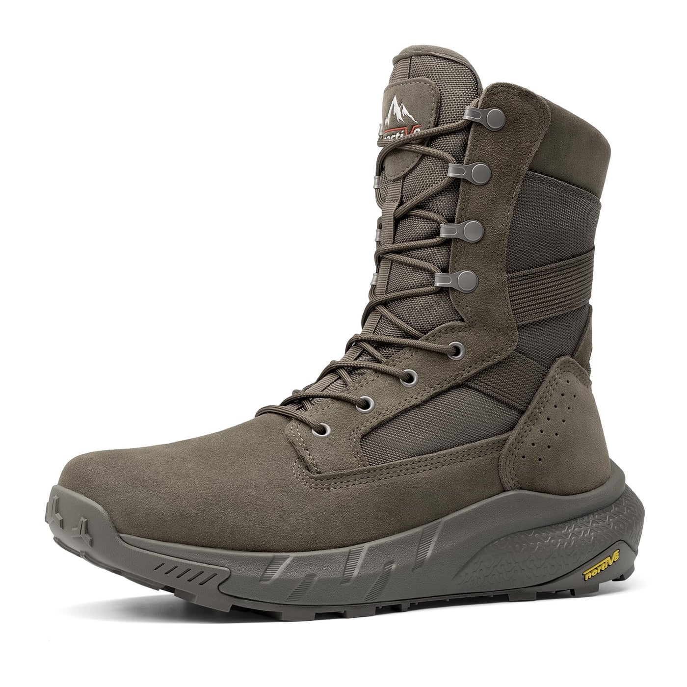 NORTIV 8 Men's Breathable Tactical Military Work Boots Side Zipper Leather Lightweight Hiking Motorcycle Combat Boots 8 Inches Peakforce,Size 10,Olive,SNMT242M