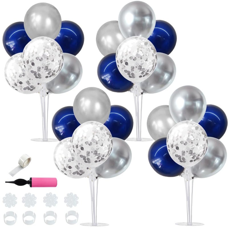 TONIFUL 4 Set Navy Blue Silver Balloon Centerpieces for TableBalloon Stand Kit for Graduation Decoration 2026Retirement Party DecorationsMens Birthday DecorationsFathers Day - Image 2